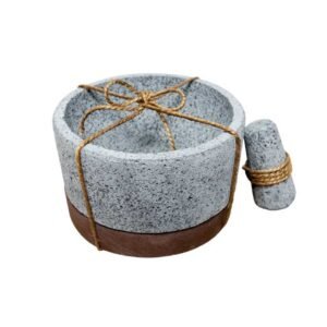 Molcajete redondo con base de madera 8 pulgadas